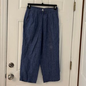 Eileen Fisher 100% Organic Linen Blue Pull on Ankle Pants Size PS